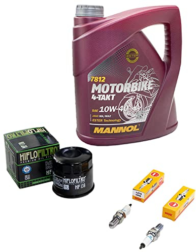 Wartungspaket Öl 4L + Ölfilter + Zündkerzen für Suzu ki SV 650 SV650 WVBY Baujahr 2003-2006