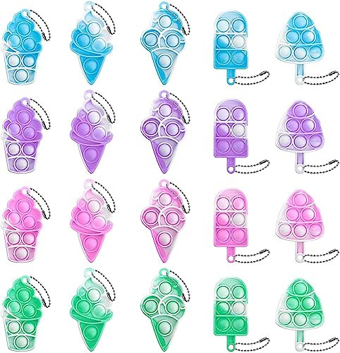 Lot de 20 porte-clés Pop Ice Cream Fidget Toys pour soulager l'anxiété, le stress, le bureau, les enfants et les adultes