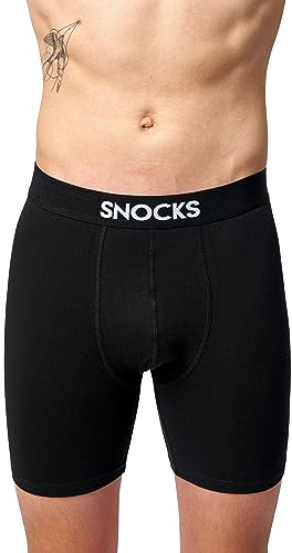 Snocks Lange Boxershorts Herren aus Bio-Baumwolle (6er Pack) - Atmungsaktiv und Ideal für Sport und Alltag - Kein juckendes Etikett und komfortabler Bund - Unterhosen Herren Gr.M, Farbe Schwarz