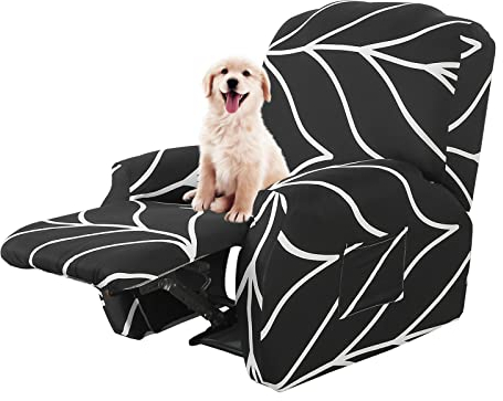 Lydevo Stretchhusse für Relaxsessel - 4-Teilig Set Mit Seitentasche, Rutschfest, Waschbar - Stretch Sesselbezug Sesselschoner, Recliner Cover, Schwarze Linie