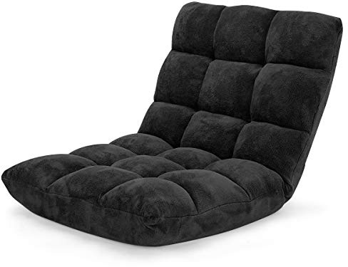 LIFEZEAL Bodenstuhl gepolstert, Bodensessel Bodensofa mit Verstellbarer Rückenlehne, Meditationsstuhl aus Korallenvlies, Floor Chair für Meditation & Lesen (Schwarz)