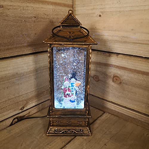 Samuel ALEXANDER 27cm Christmas Water Spinner Lantern Antique Effect with Snowman Scene Dual Powered