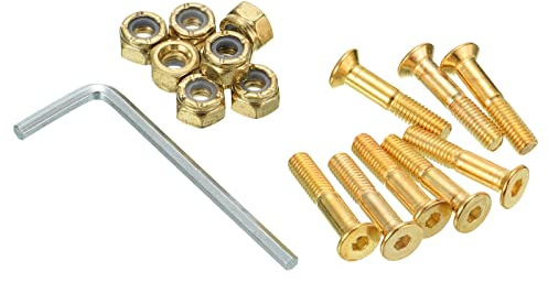 PATIKIL Skateboard Ferramenta Kit, 1 Montaggio Viti Esagonali Testa Bulloni Dadi Set con Chiave per Long Board Cruiser, Gold