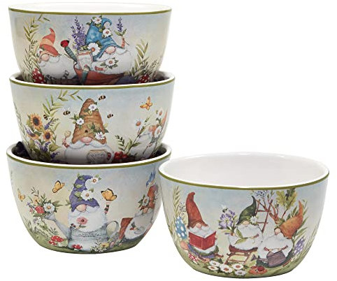 Certified International Gartenzwerge, 680 ml, Eisbecher Bowl Schüssel, Eiscreme-Dessertschalen, Set mit 4 verschiedenen Designs, mehrfarbig