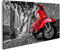 Bild auf Leinwand Roter Vespa Roller Geparkt Auf Gepflasterter Straße Lifestyle Leinwandbild Wandbild Prime Bilder für Wohnzimmer etc.