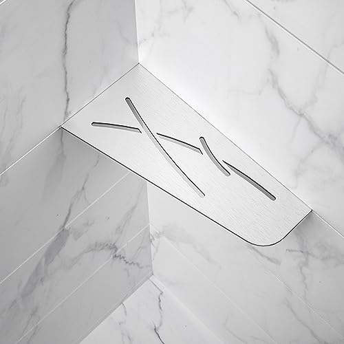 Bernkot Étagère d'angle de douche en acier inoxydable brossé 304 - 305 mm - Étagère murale carrée pour rangement de salle de bain - Sans perçage