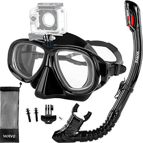 Nearsighted Snorkel Gear, Nearsighted Snorkel Mask Nearsighted Snorkel Set for Adult Youth, Shortsighted Diving Mask & Dry Top Snorkel with Detachable Camera Mount for Scuba Diving, Snorkeling
