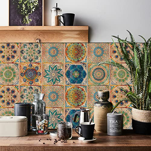 HORIWE Fliesenaufkleber Mosaik Wandfliese Aufkleber 24 Stück PVC Fliesensticker Fliesen Marokko Selbstklebende Tapete Wasserdicht Wandaufkleber für Küche,Schrank,Möbel,Tisch