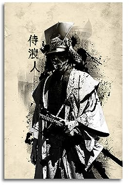 GENGSHENG Leinwandposter Ölgemälde Japanisches Bushido Samurai Ronin Moderne Charakter Wandkunst Poster Drucke Bild Dekoration für Wohnzimmer Schlafzimmer ungerahmt 30,5 x 45,7 cm
