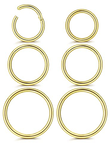 FIOROYAL 6 Stk 18G Titan Nasenpiercing Ring Clicker Helix Piercings für Damen Herren Conch Tragus Helix Septum Nasenring Ohr Piercing Gold