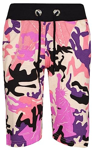 A2Z 4 Kids Girls 100% Cotton Shorts Comfort Stretch Pants - Shorts S08 Camo Baby Pink 7-8