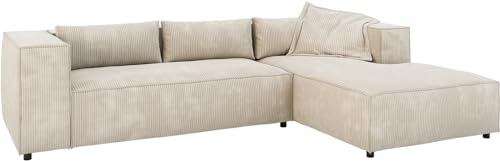 DELIFE Ecksofa Brom Cord Beige 260x175 cm Recamiere rechts