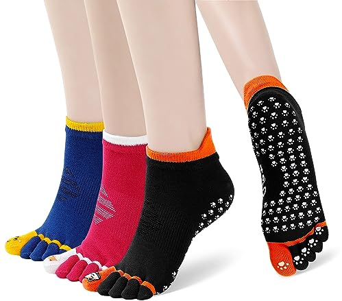 CaiDieNu Yoga-Socken für Damen, rutschfeste Zehensocken mit Griffen für Pilates, Barre, Tanz, Ballett, Krankenhaus, 3 Paar, Mix Yoga-3 Packungen, 6-8