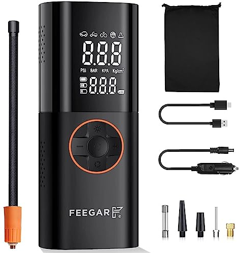 FEEGAR Portable Electric Air Compressor 150PSI Tire Inflator Battery 7800mAh Powerbank & 12V DC USB-C LCD Dual Screen Fahrradpumpe Elektrisch, Akku Kompressor mit Digitalanzeige und Notbeleuchtung