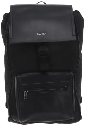 Calvin Klein zaino per il tempo libero con scomparto per laptop CK Elevated Flap Backpack Repreve Black Tonal Mono nero