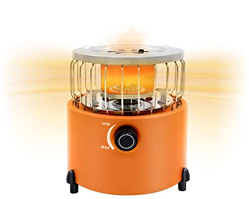 Samnuerly Réchaud de camping 2 en 1, chauffage au gaz portable, système de cuisson pour tente au propane butane, pour terrasse, cuisinière de camping en plein air, pêche sur glace (orange)