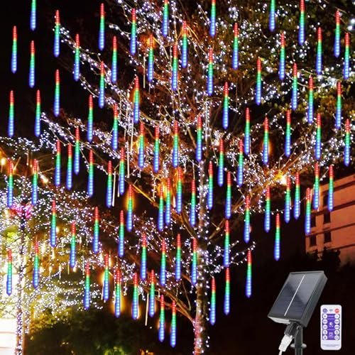 Acxilexy Solar Meteorschauer Regen Lichter, 30 CM 10 Tubes 240 LEDs Schneefalllichter Meteorschauer Regenlicht, Fernbedienung, Wasserdichte Eiszapfen Lichter für Weihnachten Garten Baum