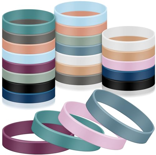 Deekin 24 bandas elásticas de silicona de colores de 8 pulgadas para libros, arte, envolturas de bolsas, ejercicio, trampas de cangrejo, botella, cartera (color liso)