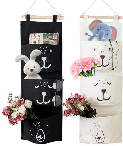 2 Pcs Hanging Storage, Wall Storage, Easy to Clean, Waterproof Bag, with 3 Pockets and Hooks, for Remote Controls, Mobile Phones, Keys