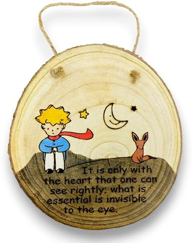 Tita-Natur The Little Prince Rustic Wooden Plaque, Le Petit Prince Wall Decor, Hand Painted El Principito Plaque on Engraved Wood, Der Kleine Prinz Handcrafted Gift, O Principezinho