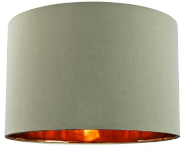 Contemporary and Chic Olive Green Cotton 10 Table or Pendant Circular Drum Lamp Shade with Shiny Copper Inner - 60watt Maximum by Happy Homewares