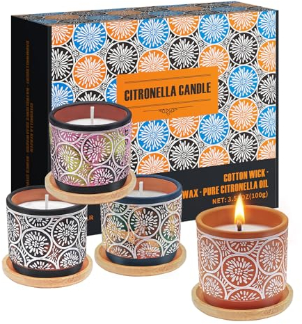 Citronella Kerze Outdoor, Sojawachs Duftkerzen Geschenkset Draußen, Bis zu 100 Stunden Brenndauer, 4 Stück Natürliches Zitronellakerzen für Camping, Grillen, Picknicks, Garten, Geschenke für Frauen