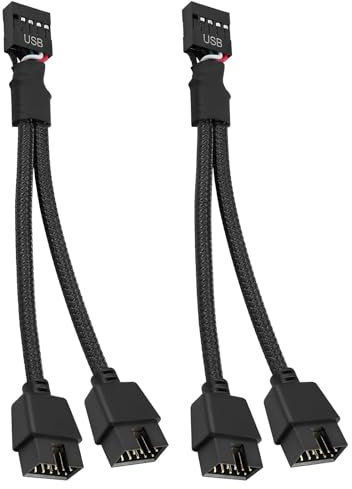 OUZHOU USB Header Splitter, 2 PCS USB 2.0 9Pin Female to Dual 9-Pin Male Extension Cable, Motherboard 9-PIN USB2.0 Header Splitter Nylon Braided for Computer Internal Motherboard