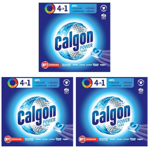 Calgon tablettes 4en1, anticalcaire, anti-corrosion, protège des résidus et odeurs - 17 tablettes (Lot de 3)