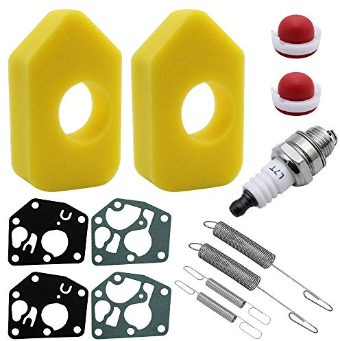 SneiDr 13 pezzi Ricambi per Tosaerba - 2 Filtri Aria con 1 Candela L7T e 2 Pompe Primer 4 Guarnizioni a Membrana per Carburatore 4 Molle del Regolatore Compatibili con Motori Briggs Stratton Quattro