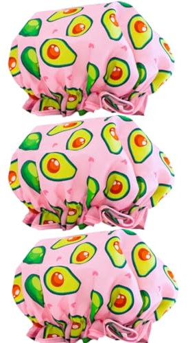 SMUG Shower Cap - Waterproof Shower Cap with Elastic Lining - Three Prints Available - Showers, Cooking, Spa Salon, Sleeping, Makeup - Shower Caps For Women UK Long Hair Short Hair - Avocado 3-pack