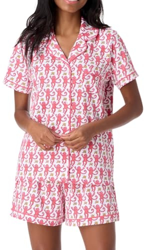 LLECDASEUI Y2k Pyjama-Set für Damen, 2-teilig, kurze Hose mit Knopfleiste, Affen-Shorts, Roller Dupes Rabbit Preppy Loungewear, Rosa, 36