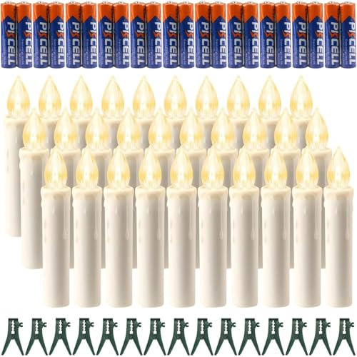 Koopower 40er LED Kerzen mit Timer, IP64 Dimmbar Kerzenlichter Flammenlose Weihnachtskerzen für Weihnachtsbaum, Weihnachtsdeko, Hochzeit, Geburtstags, Party-Warmes Weiß