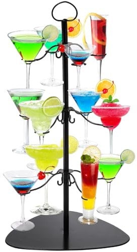 Hedume Cocktail Tree Stand, Champagne Glass Holder, 3 Tier - 12 Holders Wine Glass Flight Tasting Display for Champagne, Cocktails, Martini, Margarita Cups at Weddings, Bridal Shower, Parties