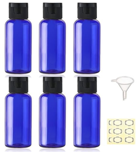 JamHooDirect 6PCS 50ml Plastic Travel Bottles with Flip Cap Empty Squeeze Bottles Refillable Travel Container with Funnel & Labels TSA Approved for Liquids Lotion Toiletries Cosmetic(Blue)