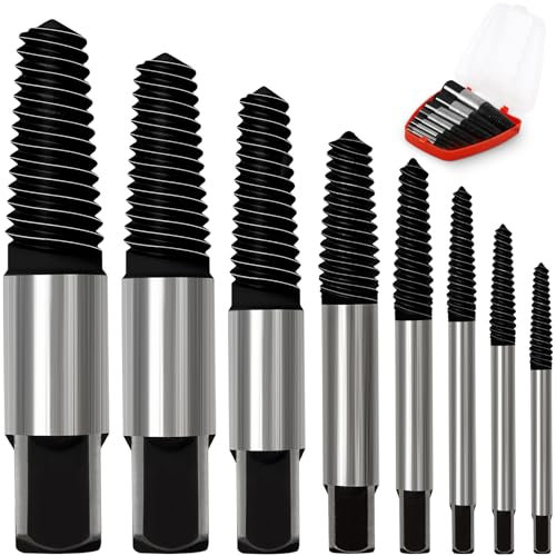 WUFANC Kit Extracteur de Vis Cassées M4-M25 Boîte de Rangement en Plastique - Tourne à Gauche pour Vis Coincés ou Abîmés (Boîte Rouge-8PCS)