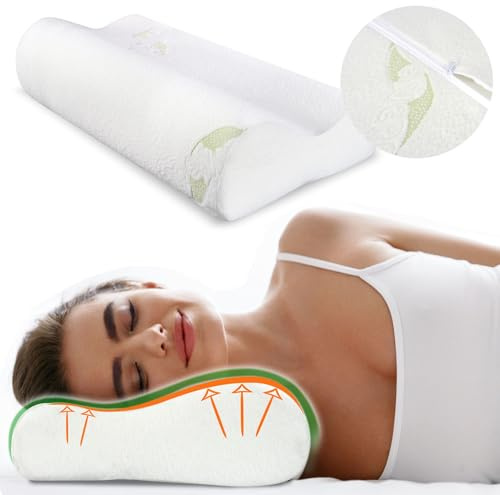 M MEDICLINE Orthopädisches Aloe Vera Nackenstützkissen Ergonomisches Memory Foam Kissen 50 x 30 cm Atmungsaktiv Antiallergisch Abnehmbarer Bezug Für Rücken-, Seiten- und Bauchschläfer