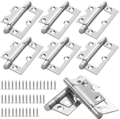 Flush Hinges 8 Packs, Stainless Steel Door Hinges 75 mm, Non-Mortise Hinges, No Noise Ball Bearing Hinge with Screws for Cabinet Furniture Window Wardrobe（Silver）