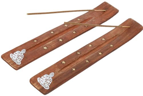 RDNKVB 2 pezzi Bruciatori di incenso in legno con motivo Buddha, bruciatori di incenso fatti a mano con posacenere, ideali per la decorazione della casa, meditazione e yoga