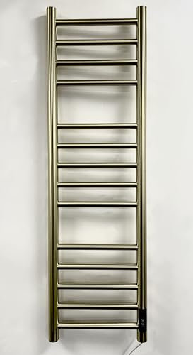 Manissa Siena Brushed Brass Stainless Steel Electric Heated Towel Rail 300mm W x 1000mm H Energy Efficient Towel Radiator