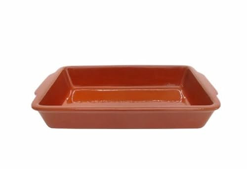 Cazuela barro horno olla tartera besuguera rectangular o redonda hornear - HORNO - MICROONDAS - LAVAVAJILLAS - FUEGO DIRECTO (BARRO ROJO ESMALTADO, 26 X 16 X 4 CMS)