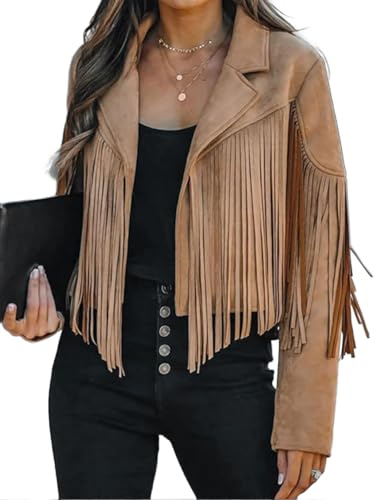 Bibowa Faux Suede Leather Jackets For Women Trendy Fall Western Fringe Cropped Jacket 2026 Tassel Motorcycle Crop Coats