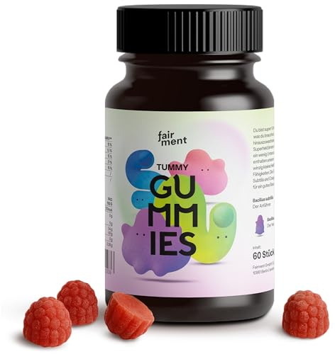 fairment Tummy Gummies Gummibärchen mit probiotischen Kulturen Bacillus subtilis und Bacillus coagulans mit Magnesium, Zink, Vitamin B2 und B12-60 Gummies