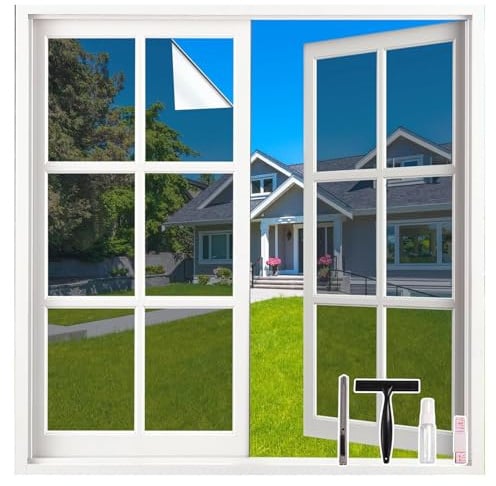 LEMON CLOUD Spiegelfolie Silber - Sonnenschutzfolie Fenster innen, Sichtschutz Fensterfolie von aussen Blickdicht Durchsichtig, Statische Selbstklebend, 115 X 200 cm mit Werkzeug