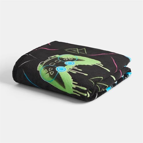 OHS Fleece Blanket Kids, Ultra Soft Warm Stylish Glow In The Dark Gaming Fleece Throw Blanket for Bed Sofas Lightweight Cosy Kids Throws Single Size, Black - 100 x 120cm