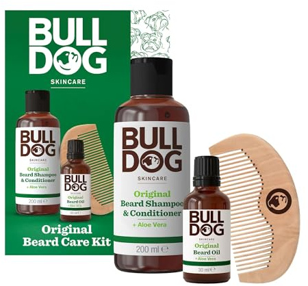 Bulldog Skincare Original Beard Care Kit Giftset for Men, Original Beard Shampoo & Conditioner 200ml, Original Beard Oil 30ml, Beard Comb