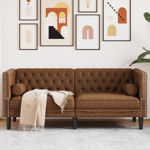 Emmtore Chesterfield Sofa, Couch mit Armlehnen Rückenlehne Stützbeine, Polstersofa für Wohnzimmer, Couchgarnitur Braun,2-Sitzer