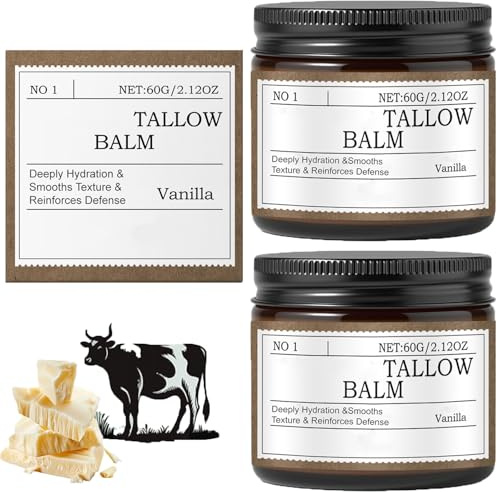 Tallow Care, Tallow Face Moisturizer, Natural Hydration, Increase Skin Elasticity, Improve Dry Skin, Fast Absorbing, No Greasy, Repair Damaged Skin, Deeply Nourishing for Face & Body (2pcs)