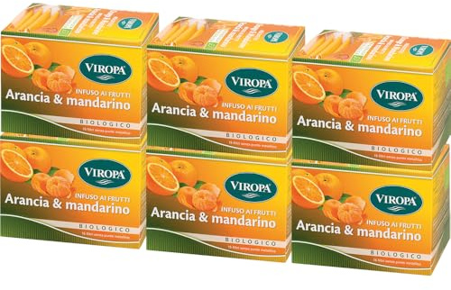 VIROPA Arancia Mandarino BIO – Infuso Biologico ai Frutti Agrumati – 6 Confezioni da 15 Filtri – Tisana dal Gusto Dolce e Frizzante – Con Ibisco, Mela, Arancia e Mandarino – Made in Italy