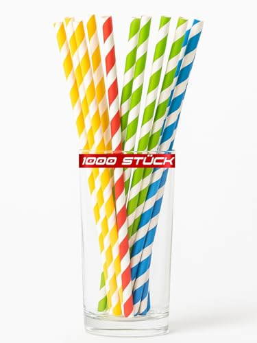 EKNA Papierstrohhalme/Strohhalme dick - 1000 Papier Trinkhalme - 20cm Trinkhalm/Trinkröhrchen Vorteilspack für Gastro & privat - Für Cocktails, Kaffee, Säfte (1000x)
