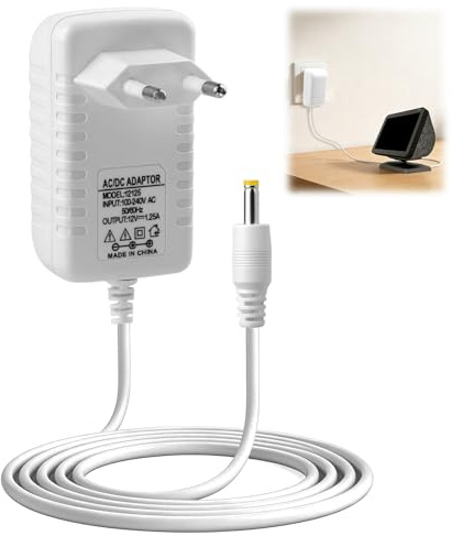 Amztour 15W Netzteil für Echo Dot 3/4 Gen Echo Dot mit Uhr 3/4 Gen Echo Dot Kids Edition 3/4 Gen Echo Show 5 (1./2. Gen.) Echo Spot Fire TV Cube - Ersatz Ladekabel Ladeadapter 12V 1.25A 1.5M - Weiß